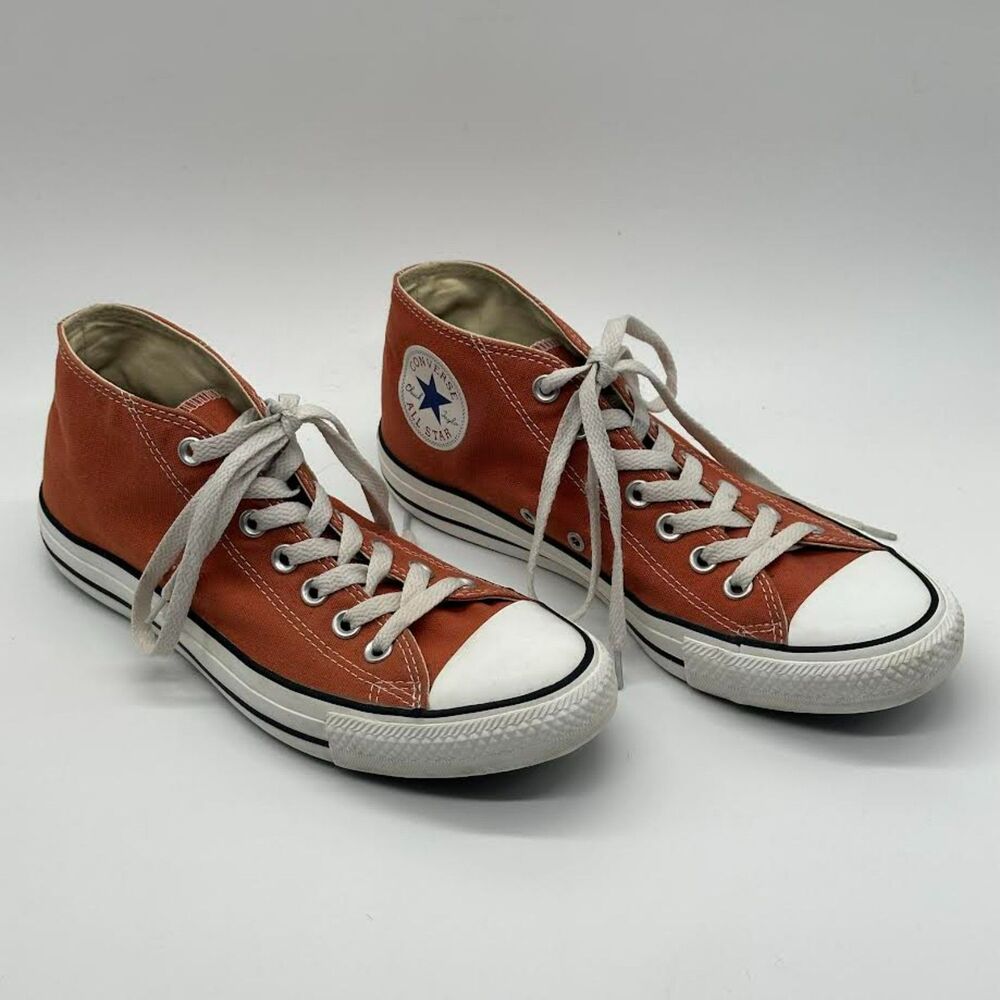 Converse Sneakers Chuck Taylor Orange Mid Top Lace Up Ankle Shoes Size M8 - W10